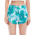 Blue Surfing Wave Pattern Print Women's Split Running Shorts