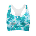 Blue Surfing Wave Pattern Print Women's Sports Bra