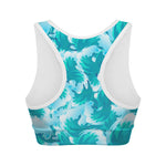 Blue Surfing Wave Pattern Print Women's Sports Bra