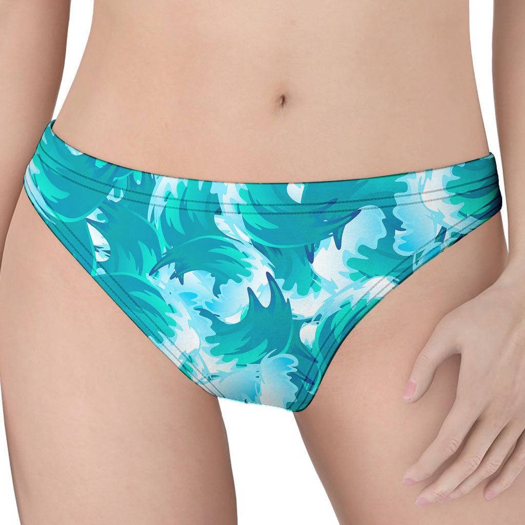 Blue Surfing Wave Pattern Print Women's Thong