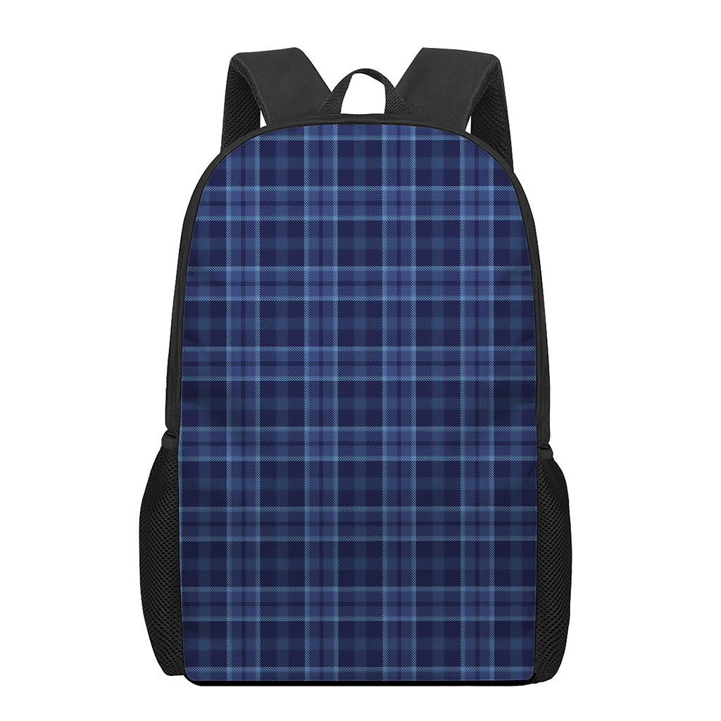 Blue Tartan Pattern Print 17 Inch Backpack
