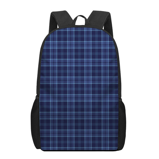 Blue Tartan Pattern Print 17 Inch Backpack