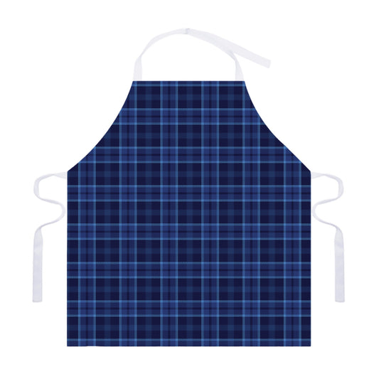 Blue Tartan Pattern Print Adjustable Apron