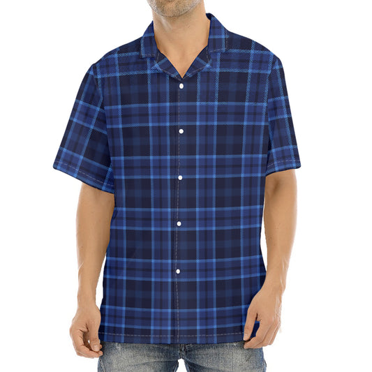 Blue Tartan Pattern Print Aloha Shirt