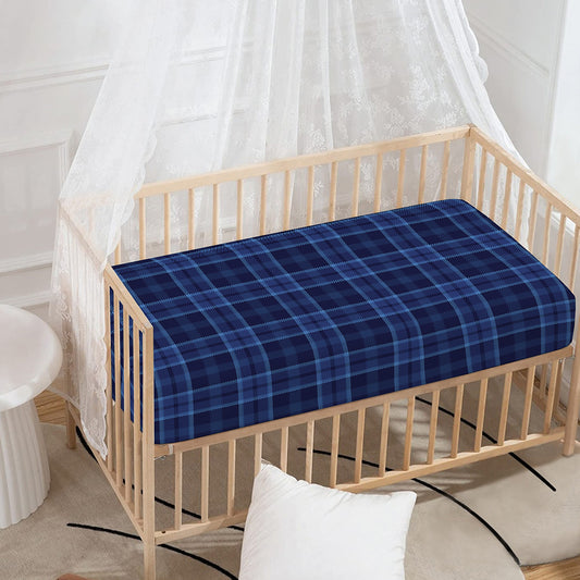 Blue Tartan Pattern Print Baby Crib Sheet