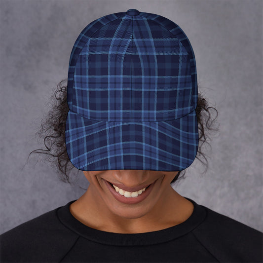 Blue Tartan Pattern Print Baseball Cap