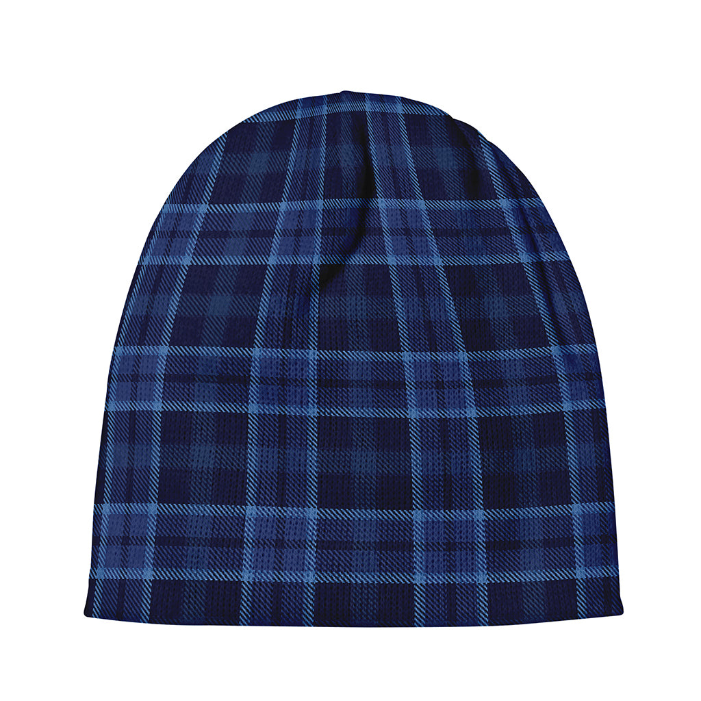 Blue Tartan Pattern Print Beanie