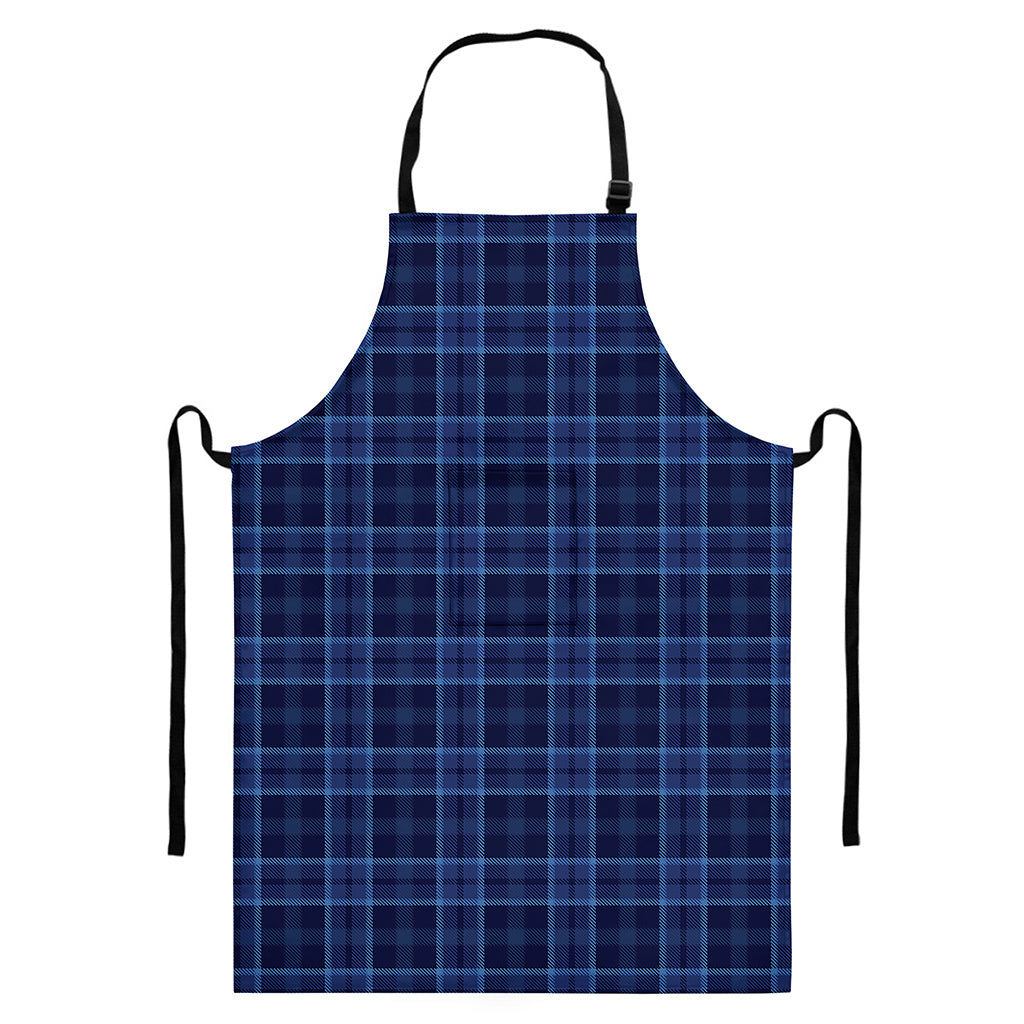 Blue Tartan Pattern Print Bib Apron With Pocket
