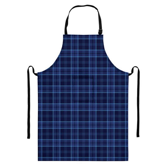 Blue Tartan Pattern Print Bib Apron With Pocket