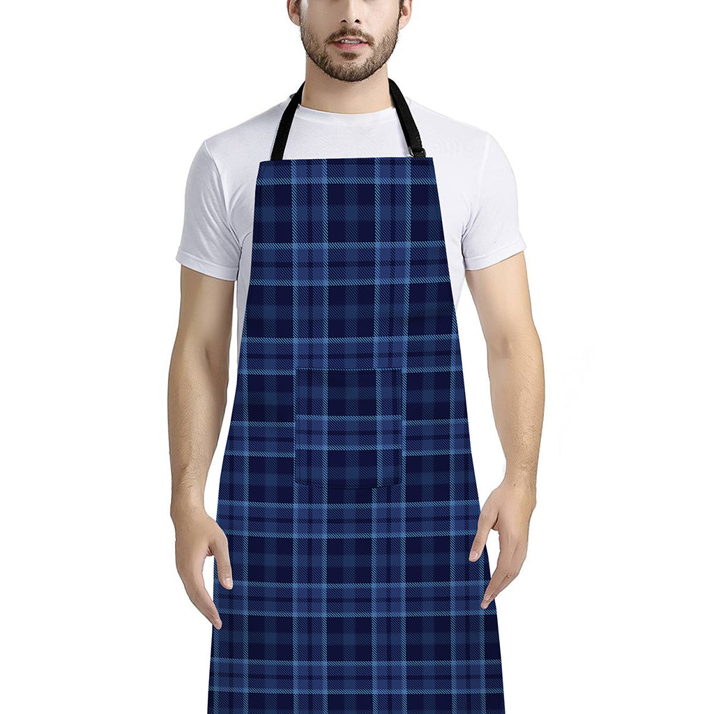 Blue Tartan Pattern Print Bib Apron With Pocket
