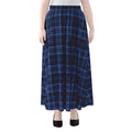 Blue Tartan Pattern Print Chiffon Maxi Skirt