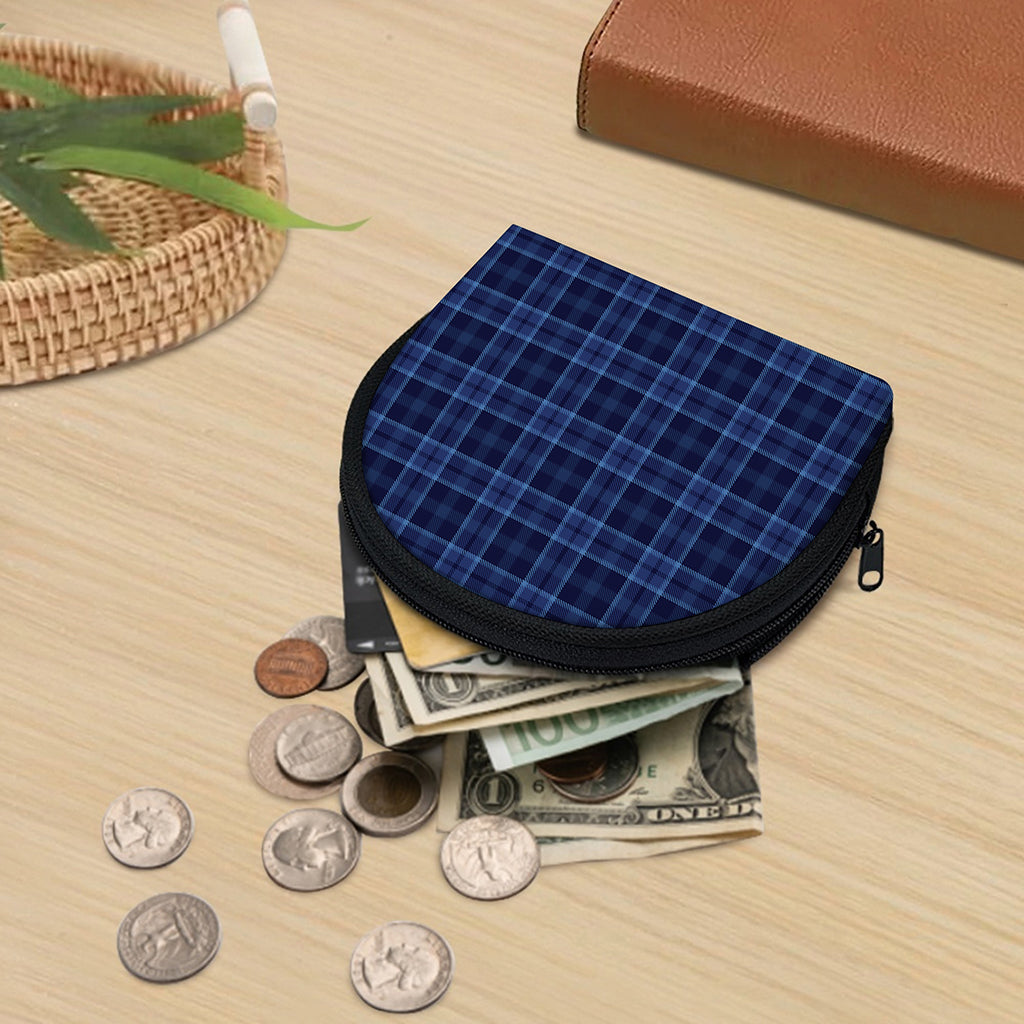 Blue Tartan Pattern Print Coin Purse