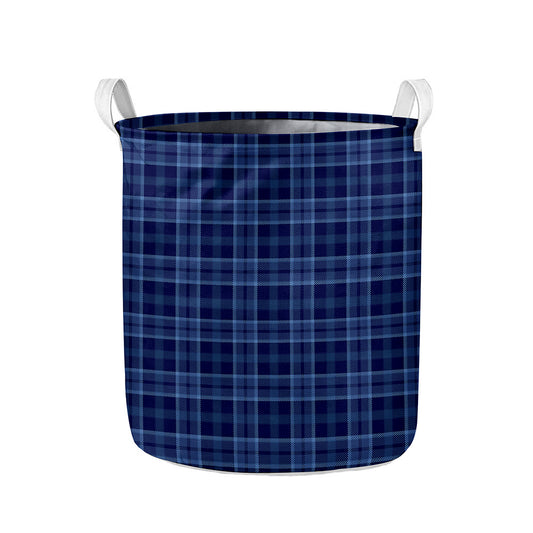 Blue Tartan Pattern Print Collapsible Laundry Basket