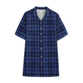 Blue Tartan Pattern Print Cotton Hawaiian Shirt