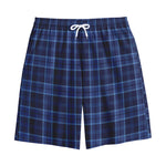 Blue Tartan Pattern Print Cotton Shorts