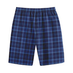 Blue Tartan Pattern Print Cotton Shorts