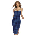 Blue Tartan Pattern Print Cross Back Cami Dress