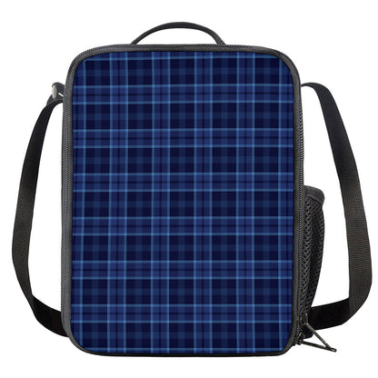 Blue Tartan Pattern Print Crossbody Lunch Bag