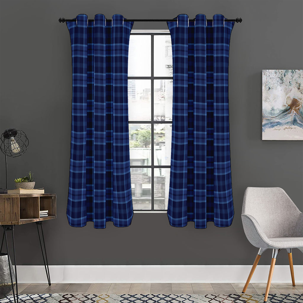 Blue Tartan Pattern Print Curtain
