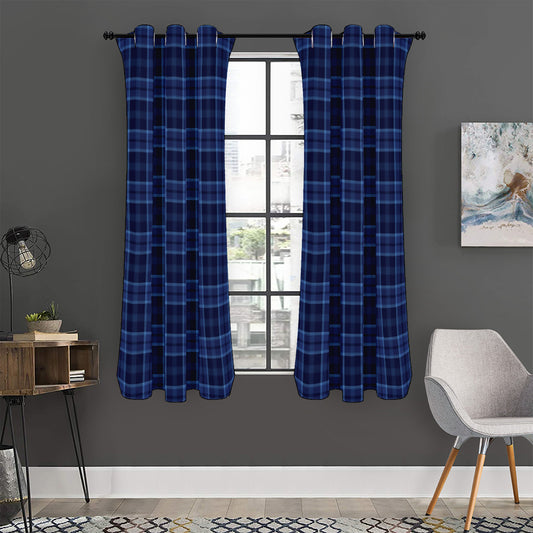 Blue Tartan Pattern Print Curtain