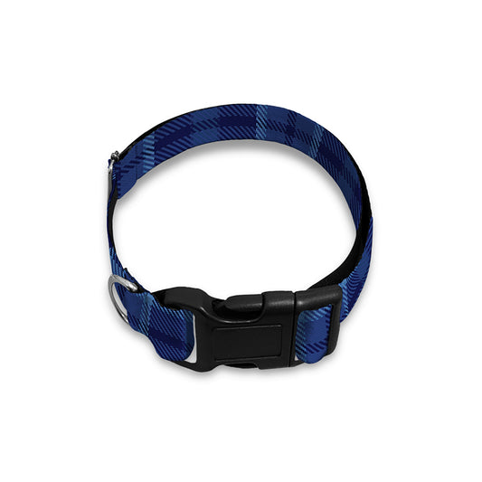Blue Tartan Pattern Print Dog Collar
