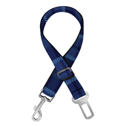 Blue Tartan Pattern Print Dog Seat Belt
