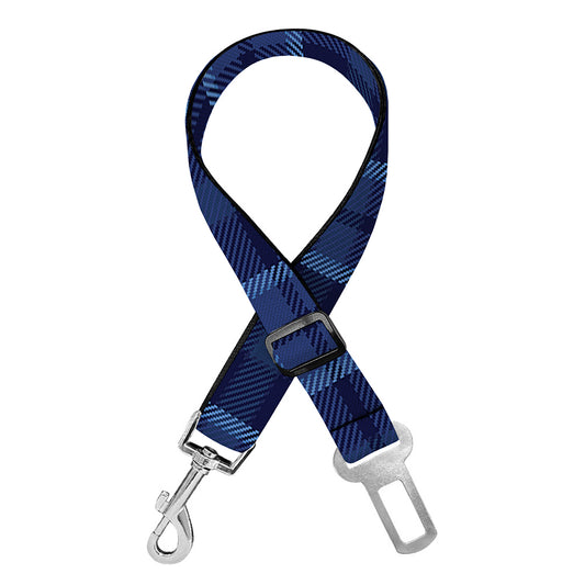 Blue Tartan Pattern Print Dog Seat Belt