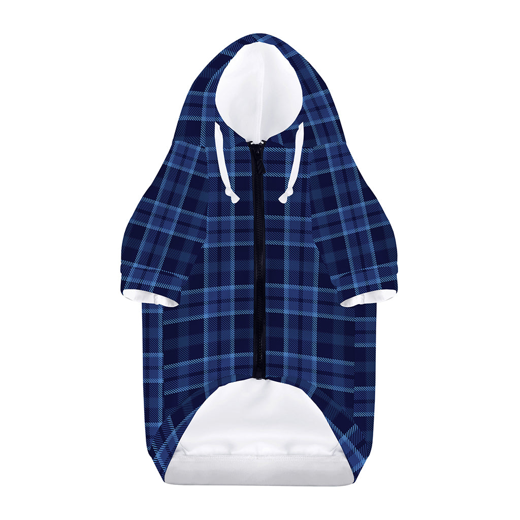 Blue Tartan Pattern Print Dog Zip Up Hoodie