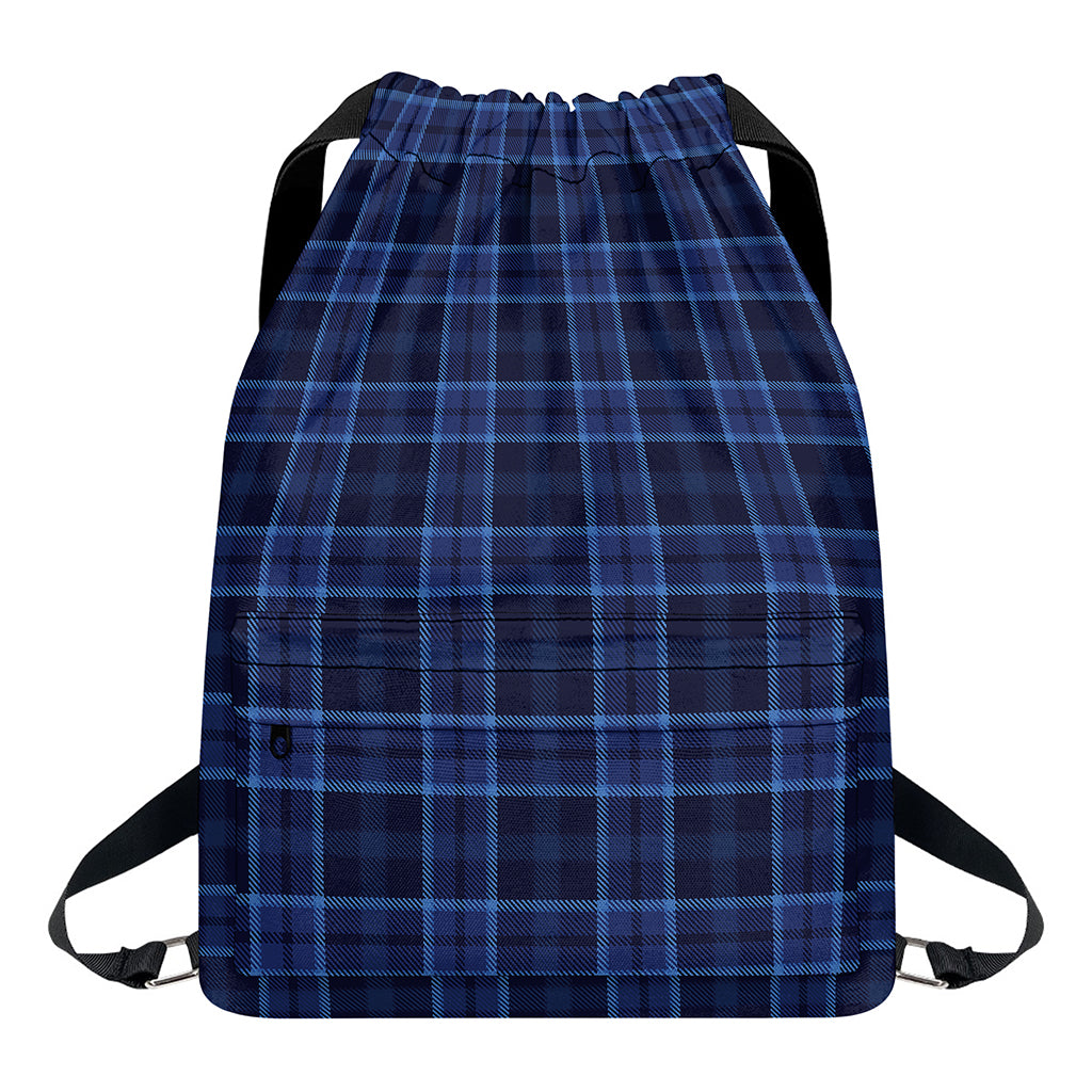 Blue Tartan Pattern Print Drawstring Backpack