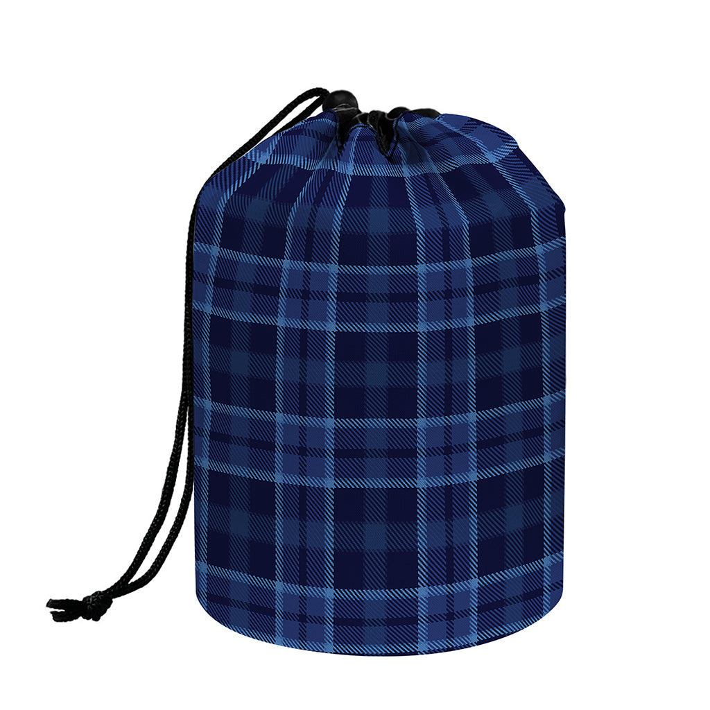 Blue Tartan Pattern Print Drawstring Makeup Bag