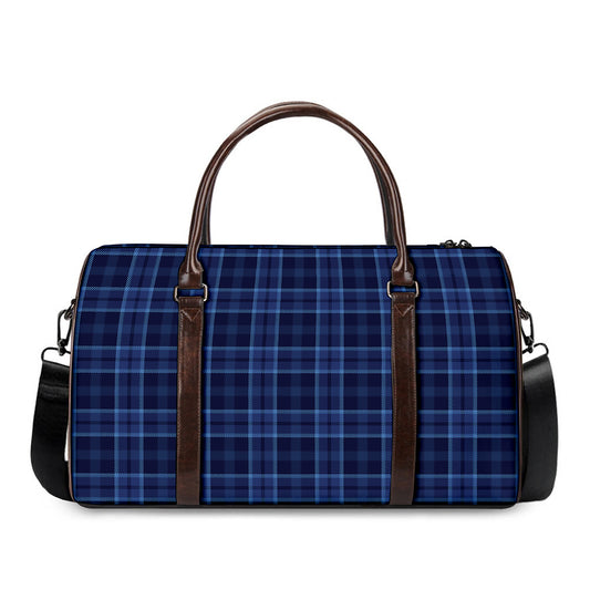 Blue Tartan Pattern Print Duffle Bag