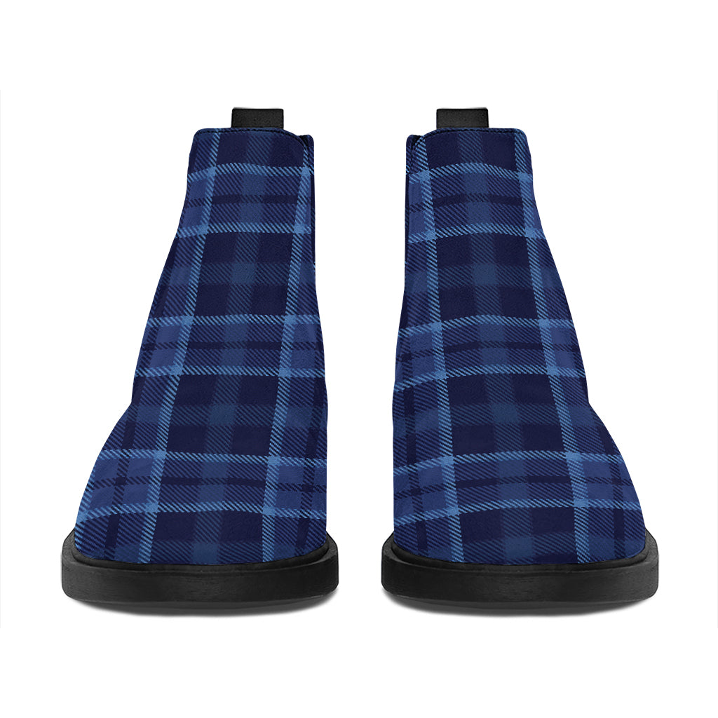 Blue Tartan Pattern Print Flat Ankle Boots