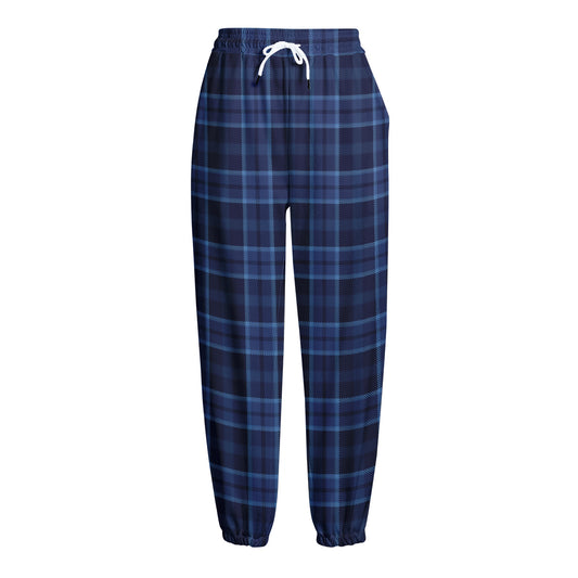 Blue Tartan Pattern Print Fleece Lined Knit Pants
