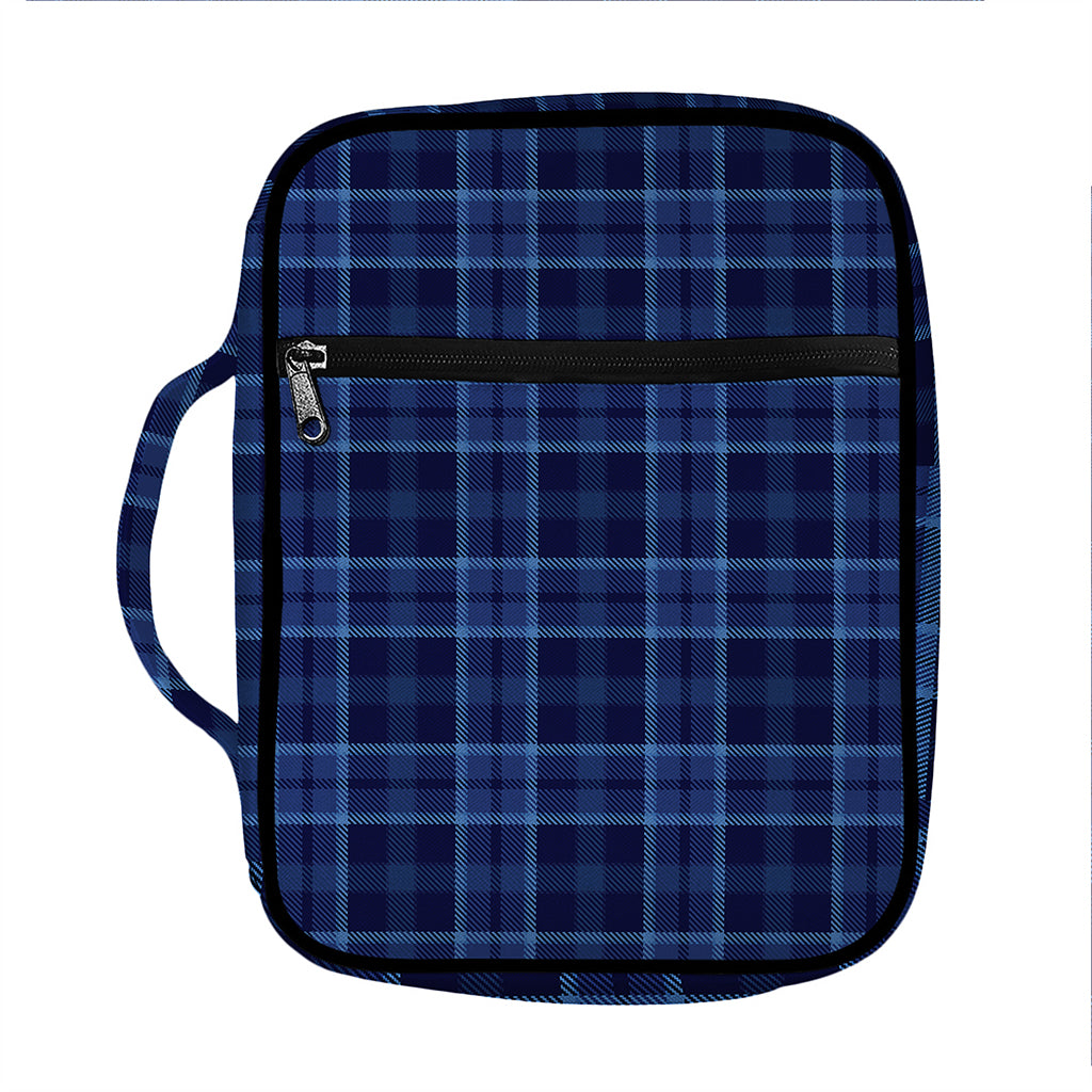 Blue Tartan Pattern Print Front Pocket Bible Bag
