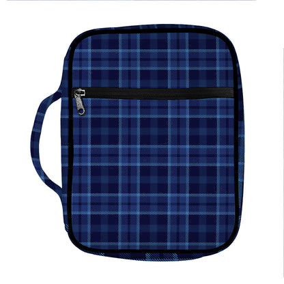 Blue Tartan Pattern Print Front Pocket Bible Bag