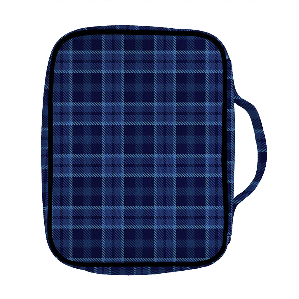 Blue Tartan Pattern Print Front Pocket Bible Bag