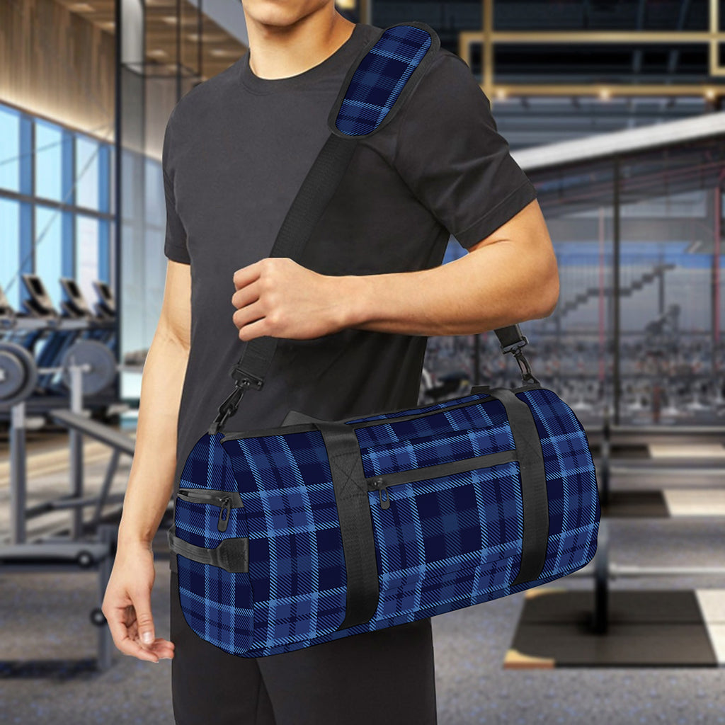 Blue Tartan Pattern Print Gym Bag