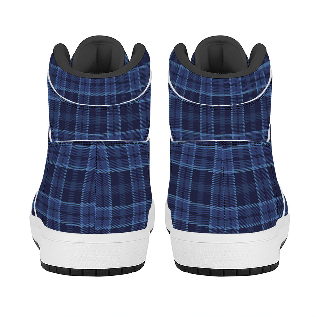 Blue Tartan Pattern Print High Top Leather Sneakers