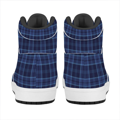 Blue Tartan Pattern Print High Top Leather Sneakers