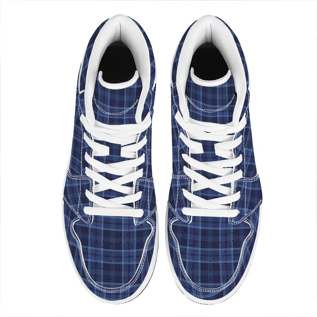 Blue Tartan Pattern Print High Top Leather Sneakers