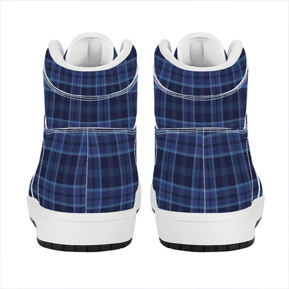 Blue Tartan Pattern Print High Top Leather Sneakers