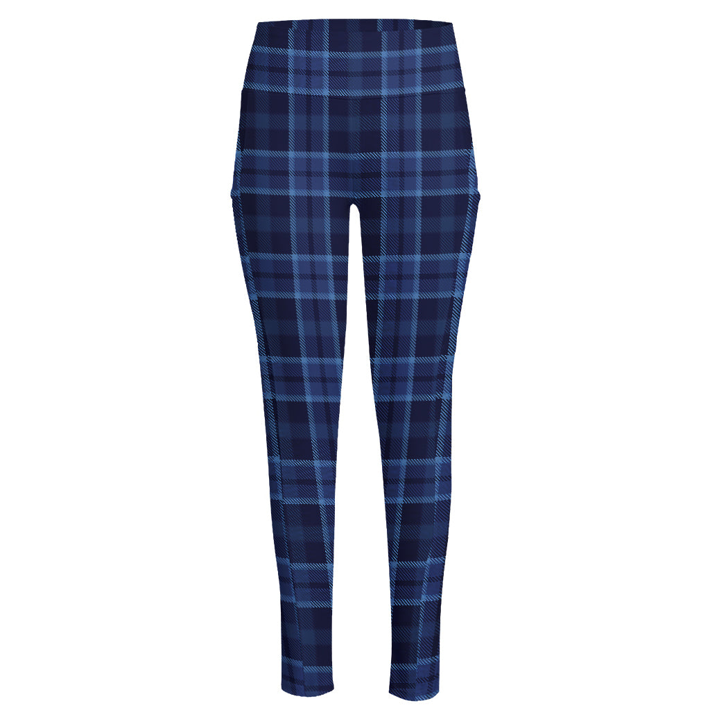 Blue Tartan Pattern Print High-Waisted Pocket Leggings