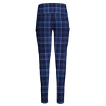 Blue Tartan Pattern Print High-Waisted Pocket Leggings
