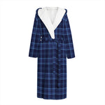 Blue Tartan Pattern Print Hooded Bathrobe