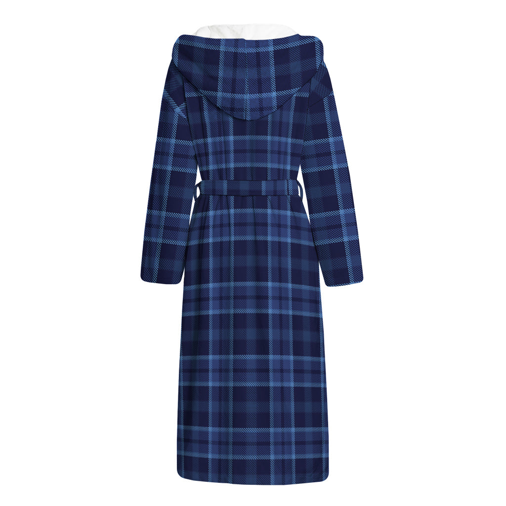 Blue Tartan Pattern Print Hooded Bathrobe