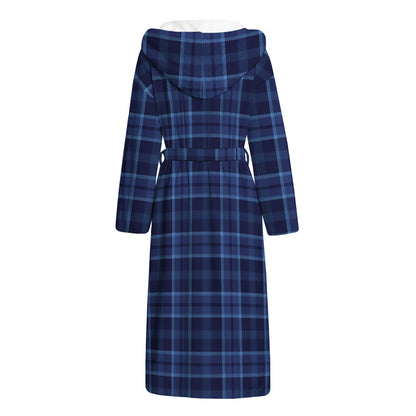 Blue Tartan Pattern Print Hooded Bathrobe