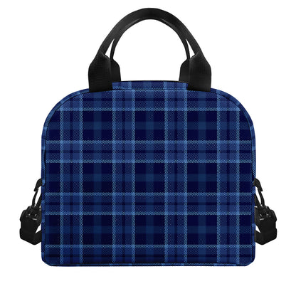 Blue Tartan Pattern Print Insulated Lunch Bag