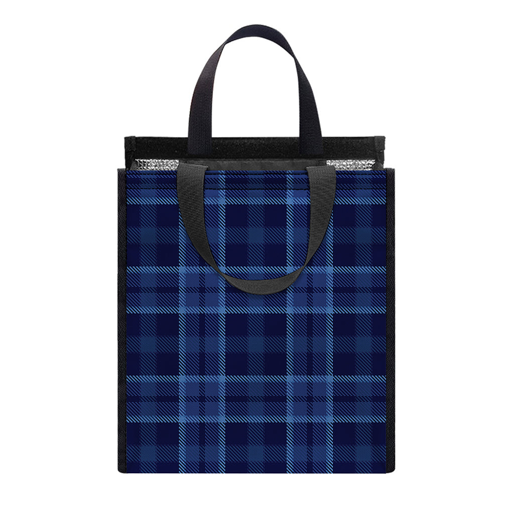 Blue Tartan Pattern Print Insulated Lunch Tote