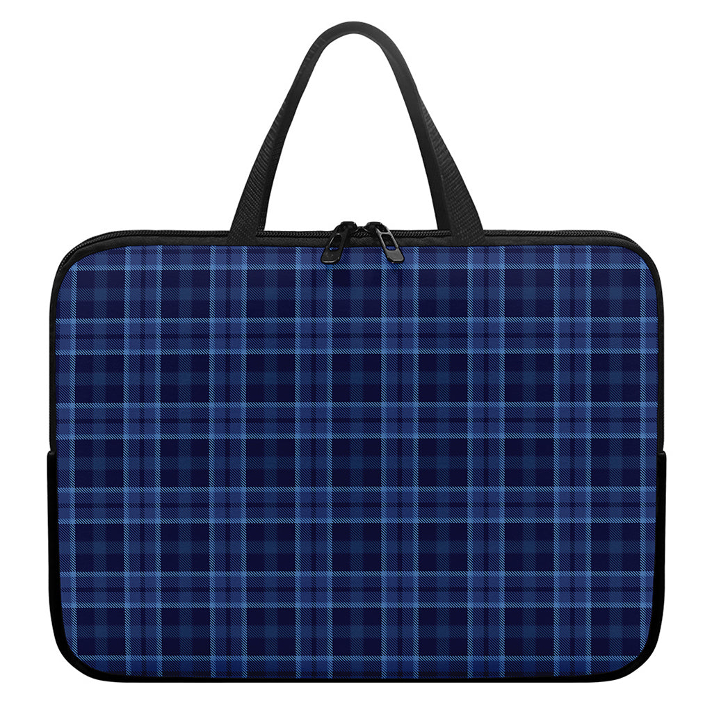 Blue Tartan Pattern Print Laptop Sleeve With Handle