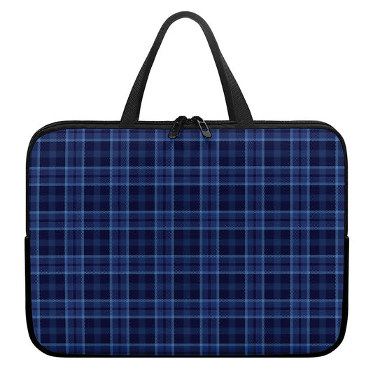 Blue Tartan Pattern Print Laptop Sleeve With Handle